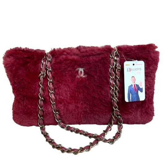 Chanel CC Burgundy Rabbit Fur